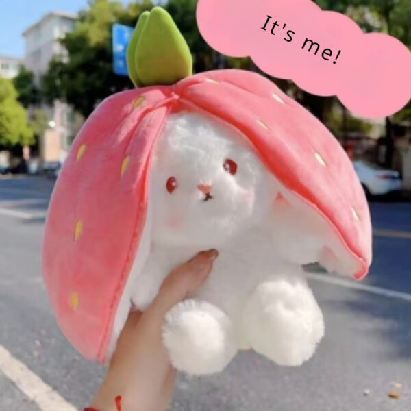 Plush Strawberry Rabbit Toy White & Pink Teddy Bear